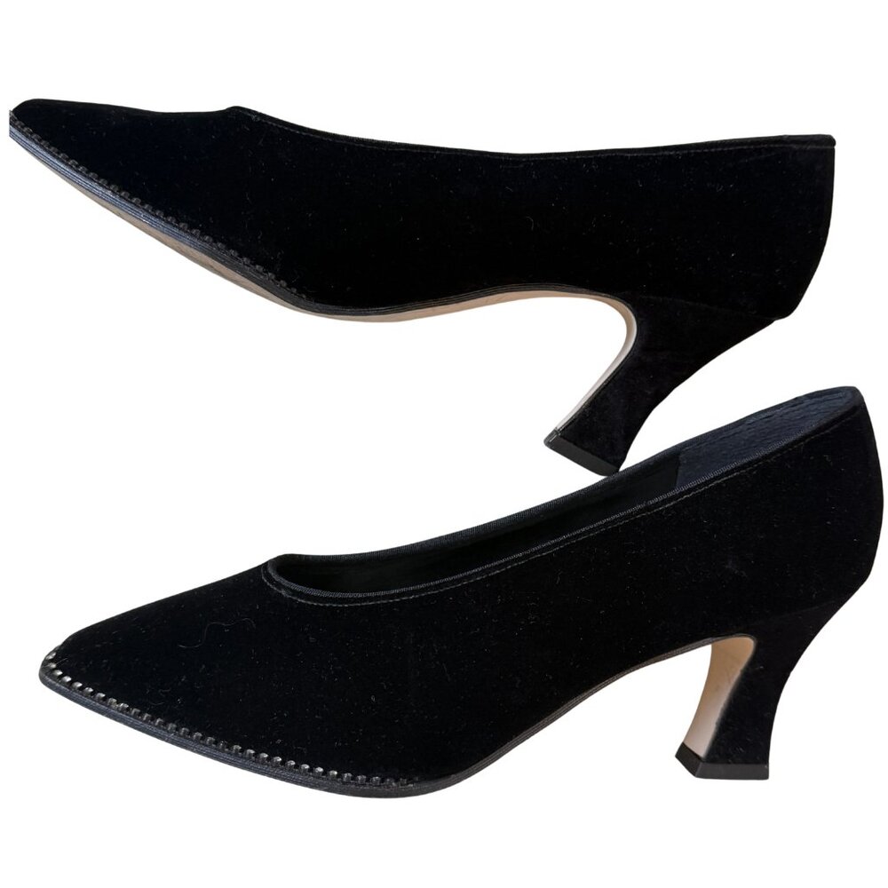 Vintage Di Lusso Black Velvet Heels | Studded Trim | Classic 1950s–1960s